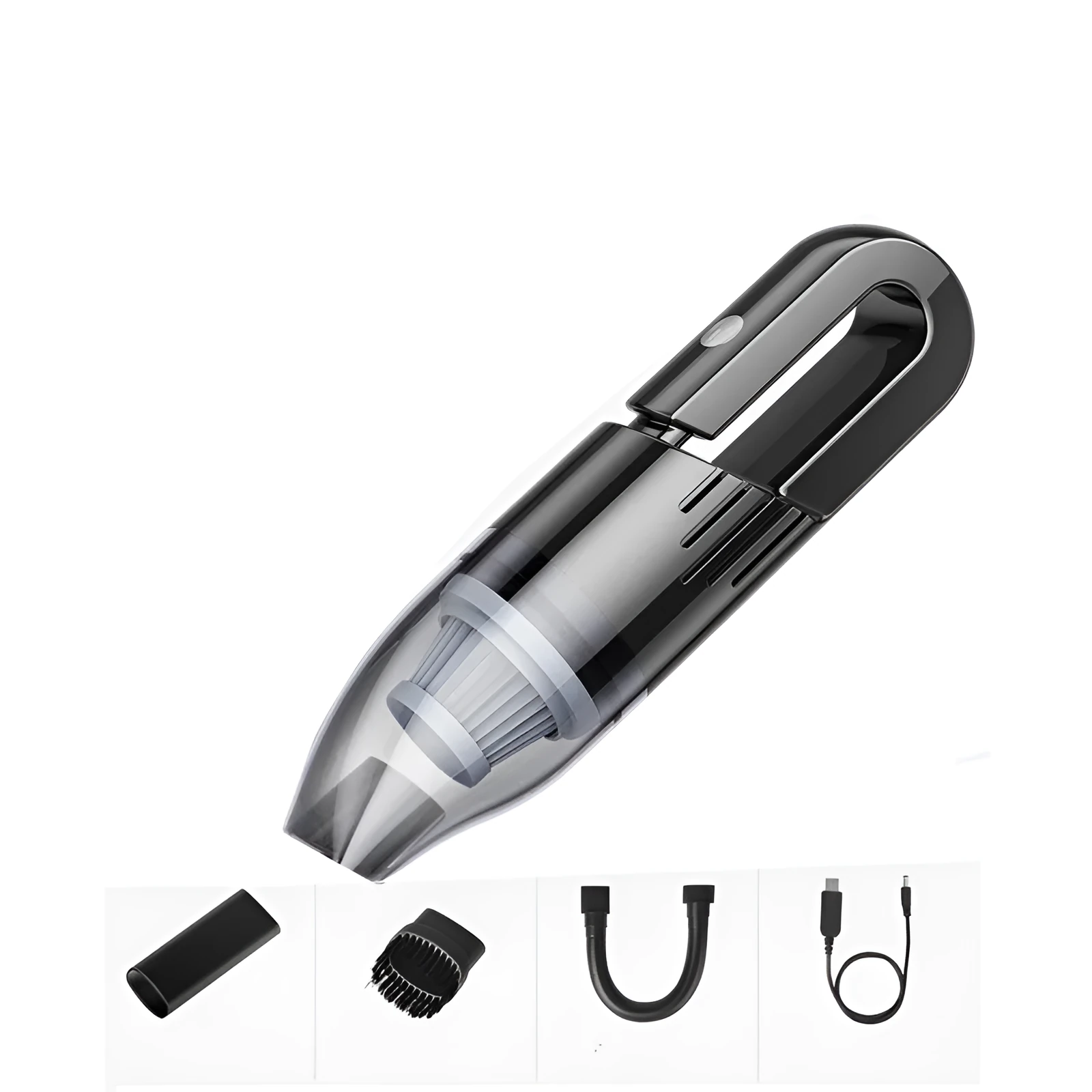 Mini wireless car vacuum cleaner with black ABS body and nozzle, 6000Pa suction, 29cm² size
