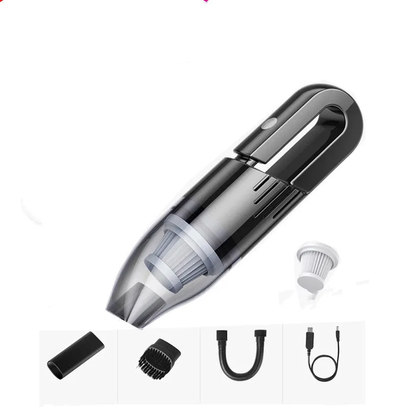 Mini wireless car vacuum cleaner with black ABS body and nozzle, 6000Pa suction, 29cm² size