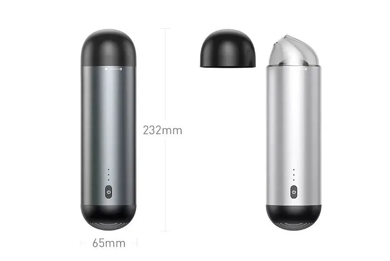 Wireless portable mini car vacuum cleaner in aluminium alloy and ABS plastic, black colour