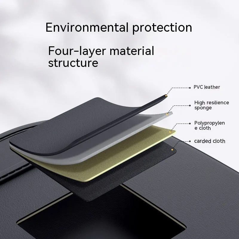 Black leather car seat back hanging storage bag with handle, shown in large and small size options.