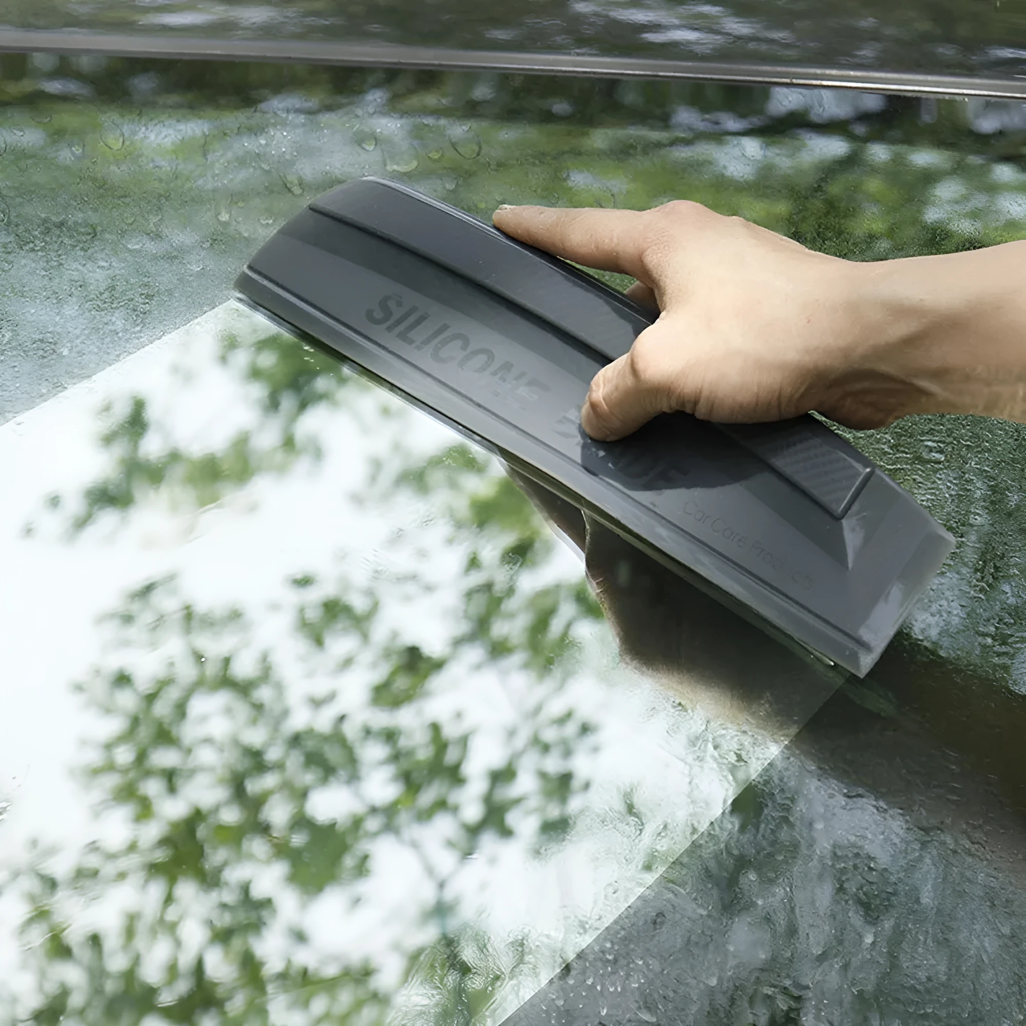 One-piece black silicone car wash wiper with flexible handle, model DM-094, 33.5 cm long