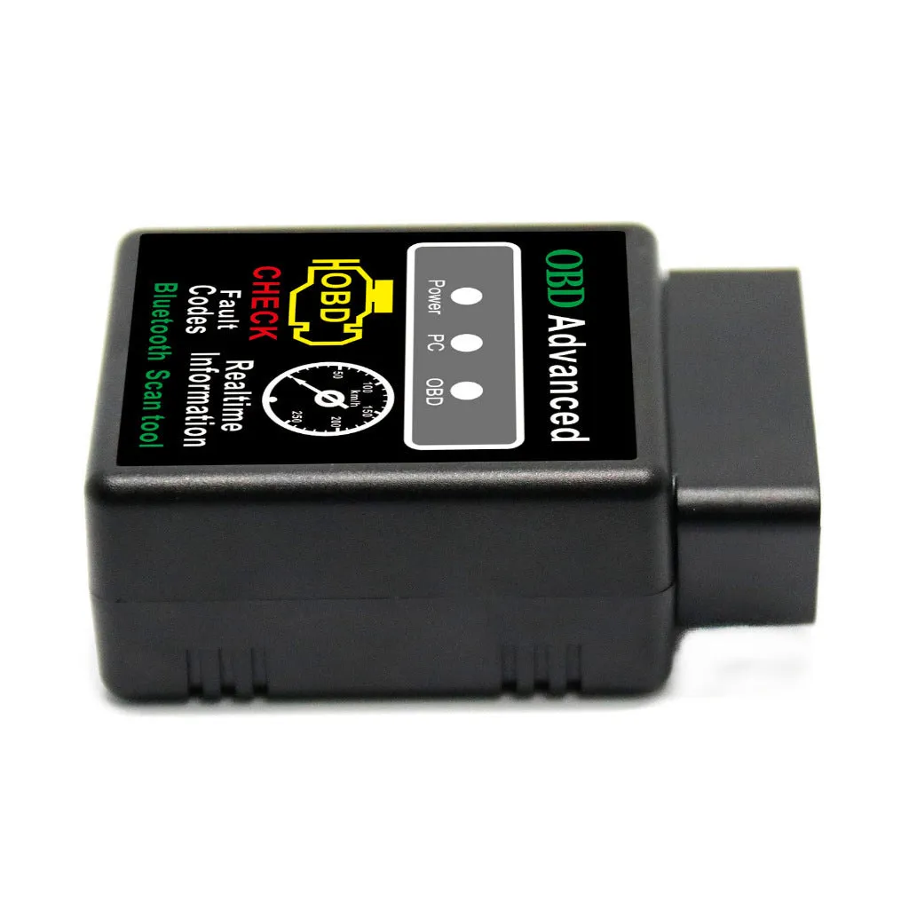 V1.5 Bluetooth OBD2 ELM327 car diagnostic scanner in black plastic housing