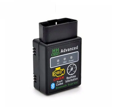 V1.5 Bluetooth OBD2 ELM327 car diagnostic scanner in black plastic housing