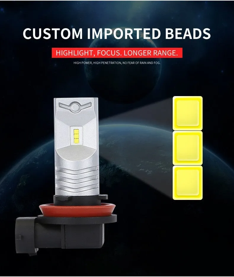 H11 H8 CSP LED car front fog lamp with aviation aluminium housing and six high-power light sources.
