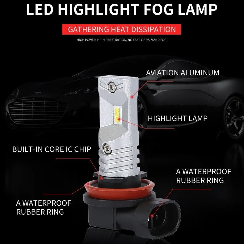 H11 H8 CSP LED car front fog lamp with aviation aluminium housing and six high-power light sources.