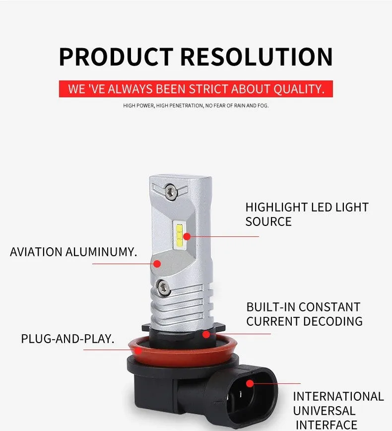 H11 H8 CSP LED car front fog lamp with aviation aluminium housing and six high-power light sources.