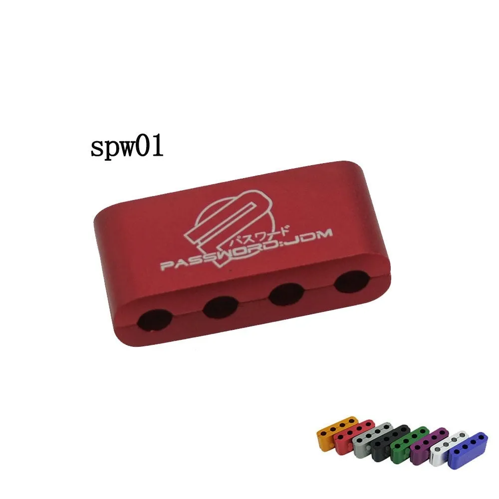 Set of three metal car modification fastening clamps with a fixed sleeve in assorted colours.