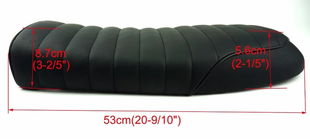 Black vintage hump seat cushion saddle with ABS base, 53cm length, for motorcycle retrofit