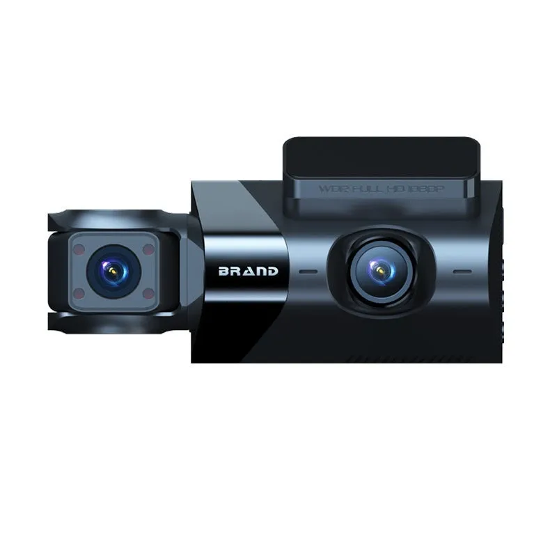Black car dash camera with 5 inch screen showing GPS map and road recording display.