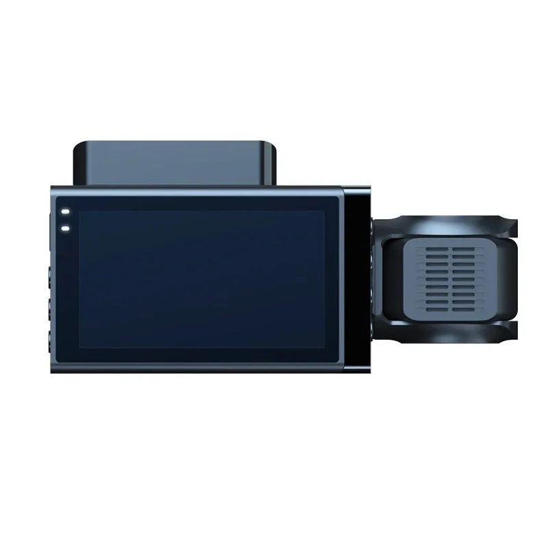 Black car dash camera with 5 inch screen showing GPS map and road recording display.