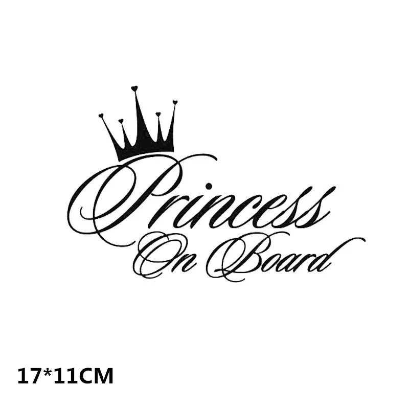 Princess Baby On Board car sticker A262 with crown text design, plastic, 17x11cm, black colour option
