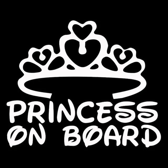 Princess Baby On Board car sticker A262 with crown text design, plastic, 17x11cm, black colour option
