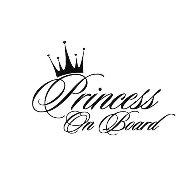Princess Baby On Board car sticker A262 with crown text design, plastic, 17x11cm, black colour option