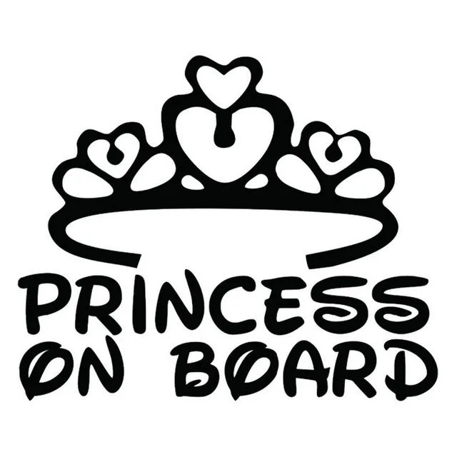 Princess Baby On Board car sticker A262 with crown text design, plastic, 17x11cm, black colour option