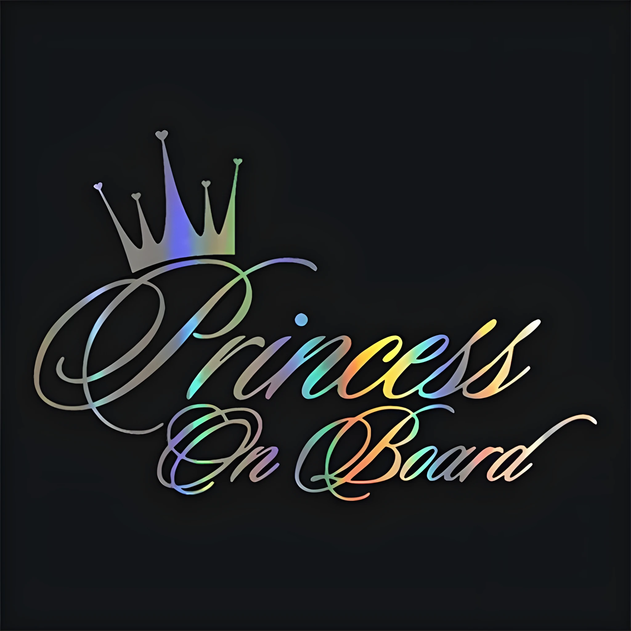Princess Baby On Board car sticker A262 with crown text design, plastic, 17x11cm, black colour option