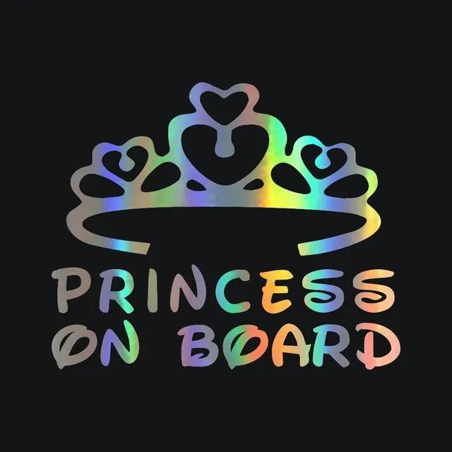 Princess Baby On Board car sticker A262 with crown text design, plastic, 17x11cm, black colour option