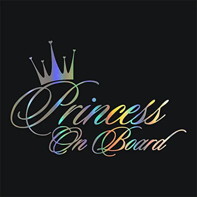 Princess Baby On Board car sticker A262 with crown text design, plastic, 17x11cm, black colour option