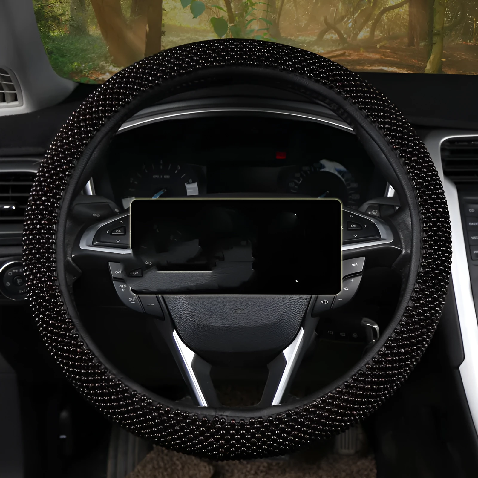 Small card light wooden bead steering wheel cover for 38cm wheels in black colour option