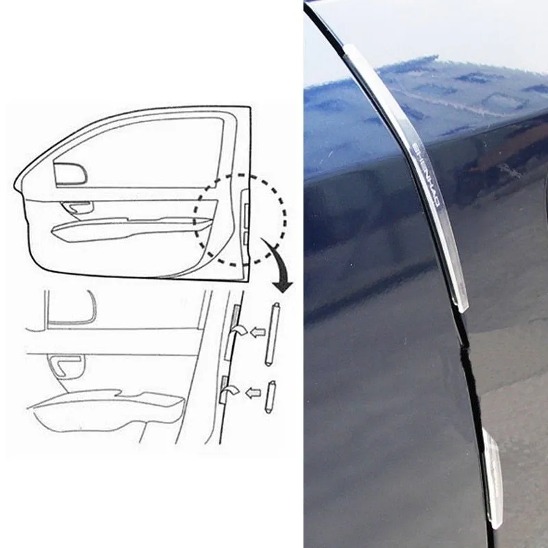 8-piece car door edge guard set in black and transparent trim on a vehicle door