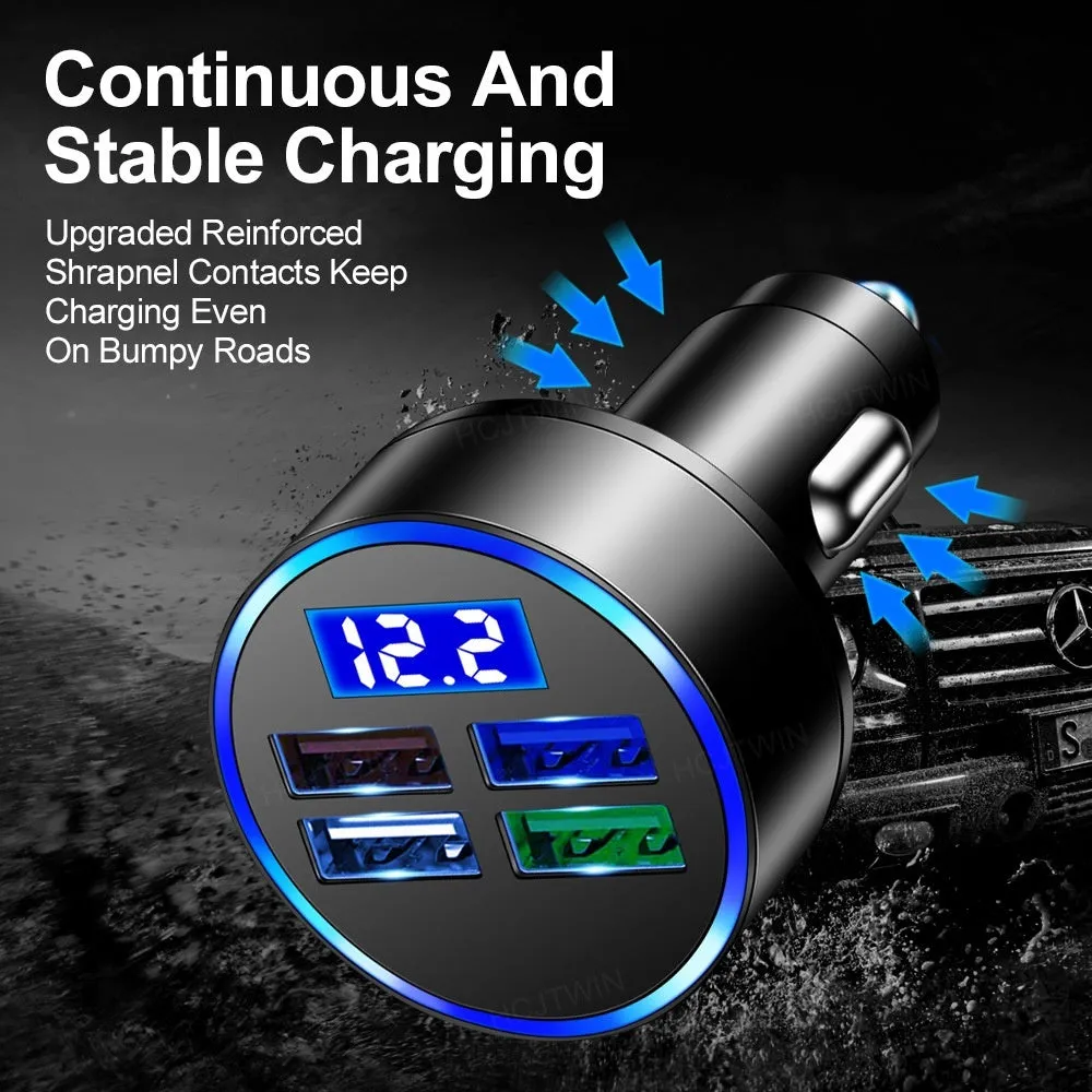 Black multi-port car charger for vehicle cigarette lighter with multiple USB ports