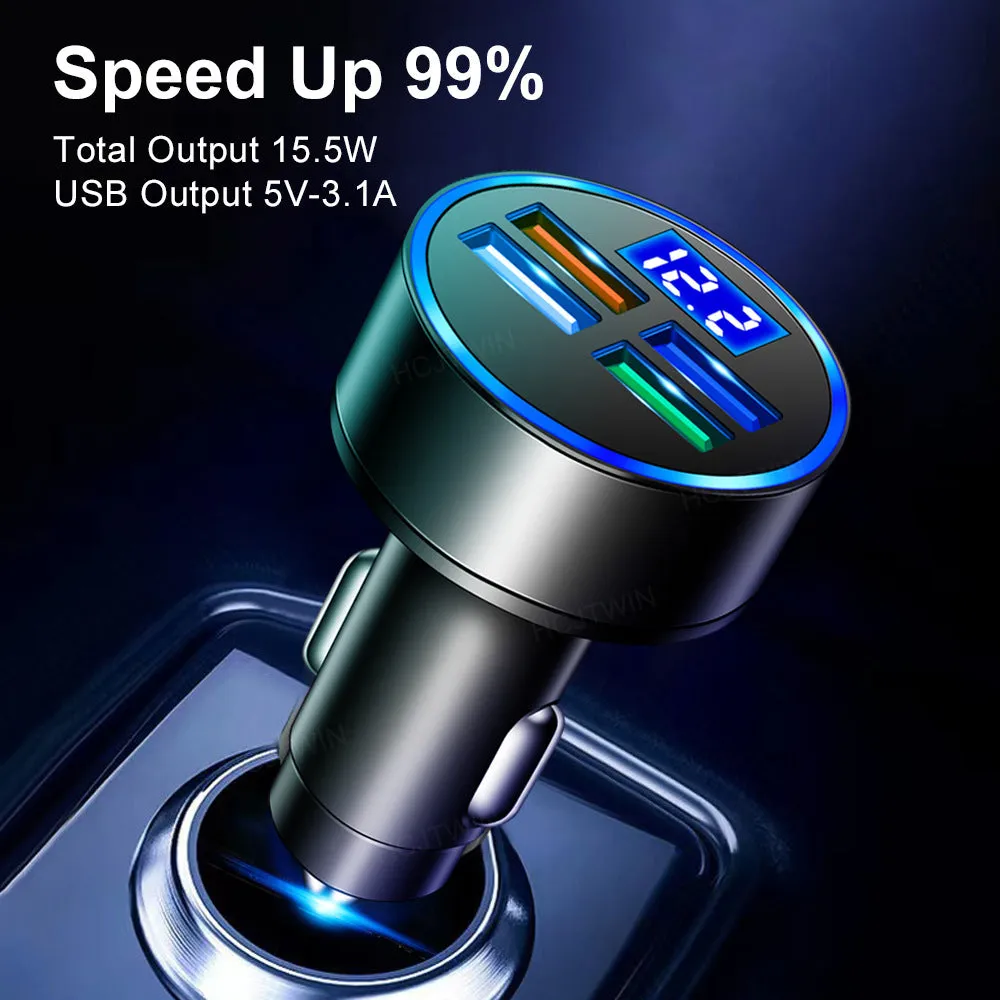 Black multi-port car charger for vehicle cigarette lighter with multiple USB ports