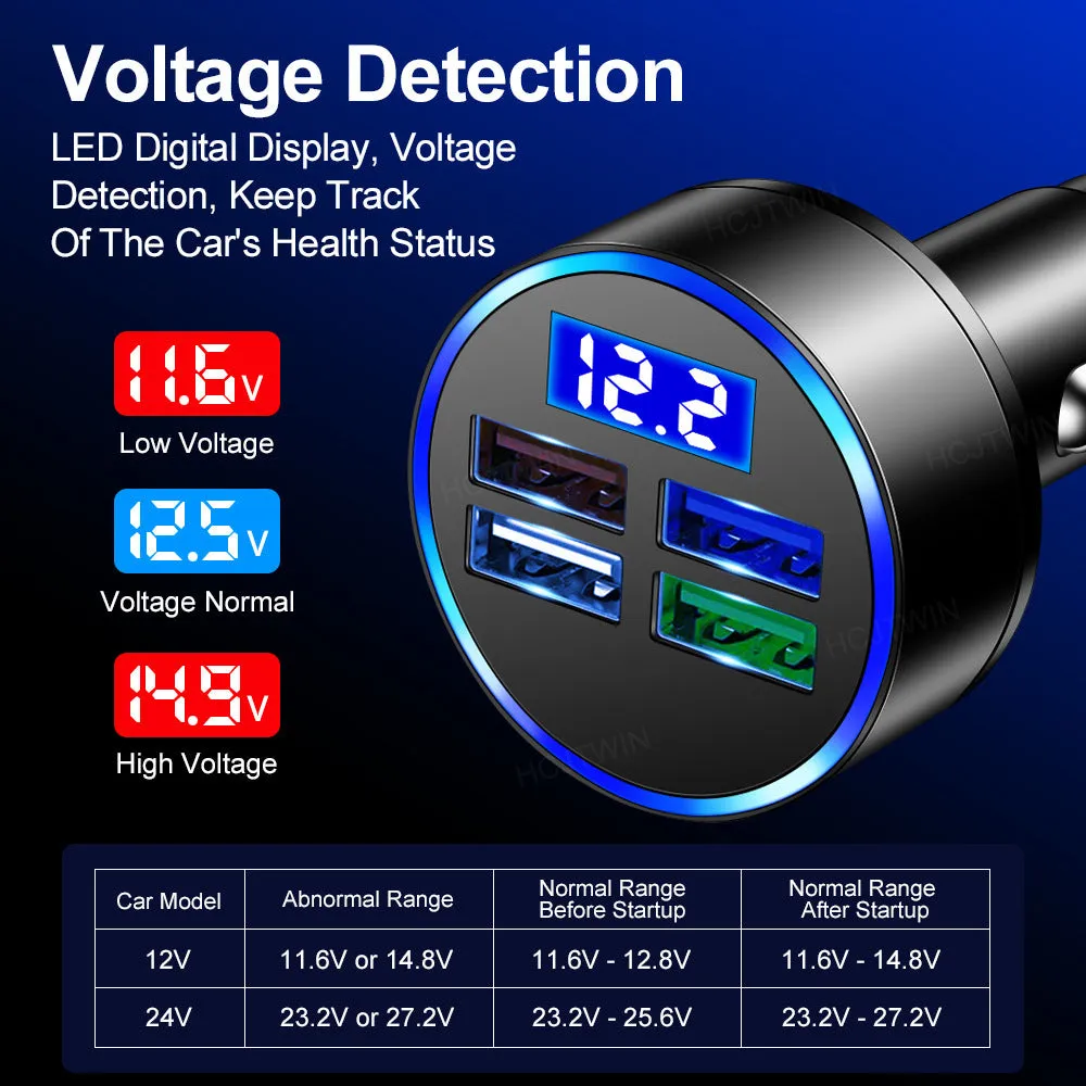 Black multi-port car charger for vehicle cigarette lighter with multiple USB ports