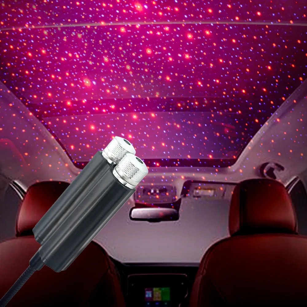 Starry sky projector lamp for car dashboard, ABS, USB, laser light, red purple colour