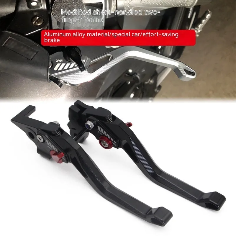 Motorcycle metal clutch lever and pull rod in two-finger design, shown in multiple colour options.
