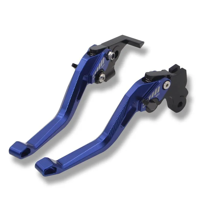 Motorcycle metal clutch lever and pull rod in two-finger design, shown in multiple colour options.
