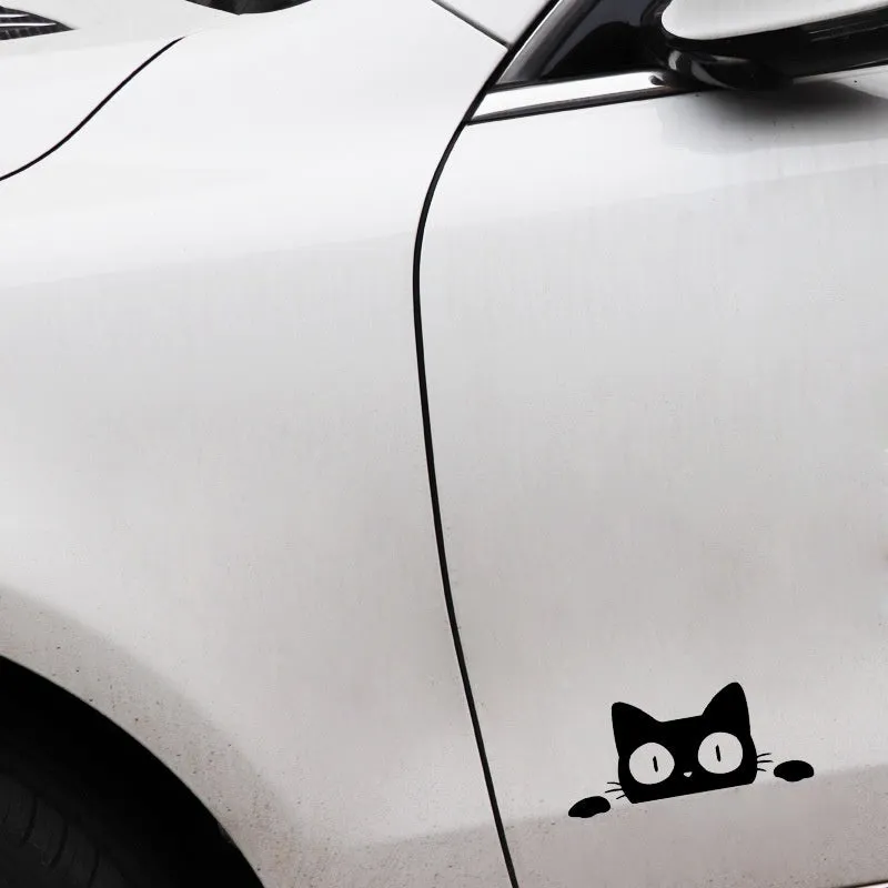 Foreign trade car sticker voyeur cat design in PET material, 13 x 5.7 cm, black colour option