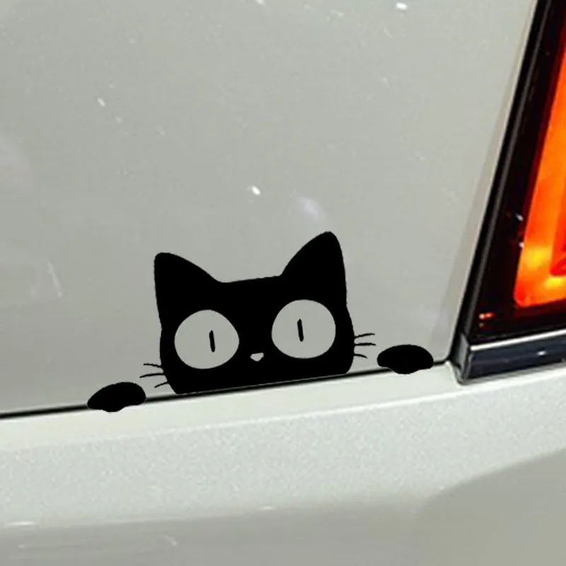 Foreign trade car sticker voyeur cat design in PET material, 13 x 5.7 cm, black colour option