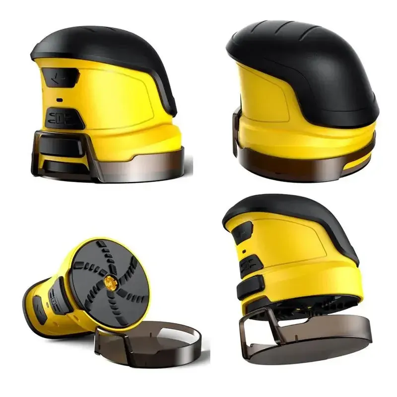 Yellow cordless electric ice scraper with USB charging cable for car windscreen deicing
