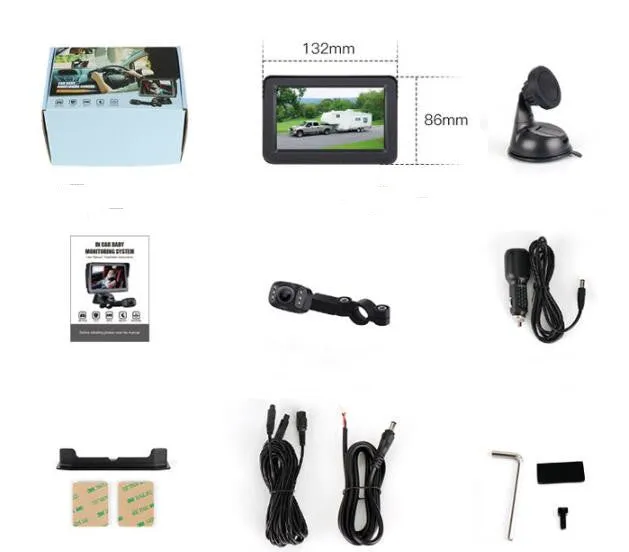 5-inch AHD car monitor with infrared night vision camera for baby monitoring, 1080P, 110-degree viewing angle