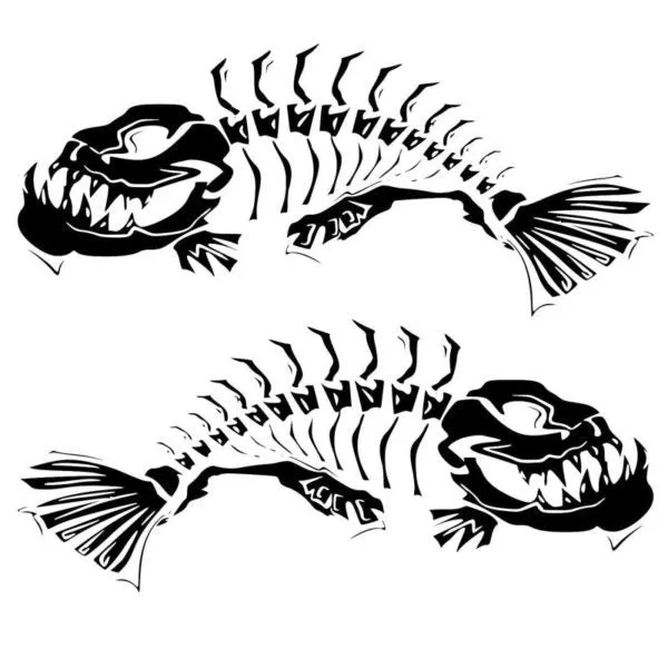 Self-adhesive multicolour skeleton fish car sticker with hollow engraving effect on a car body