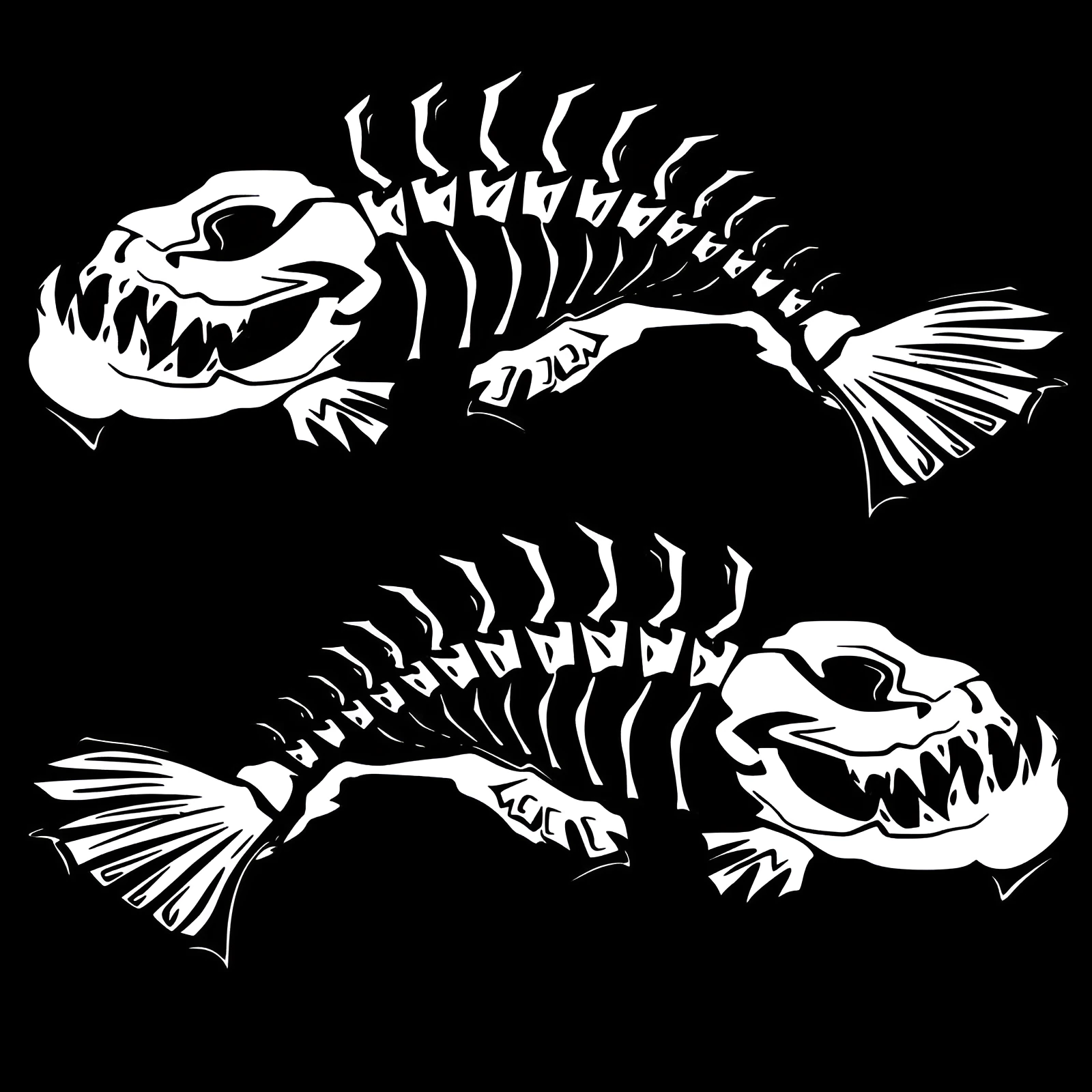 Self-adhesive multicolour skeleton fish car sticker with hollow engraving effect on a car body