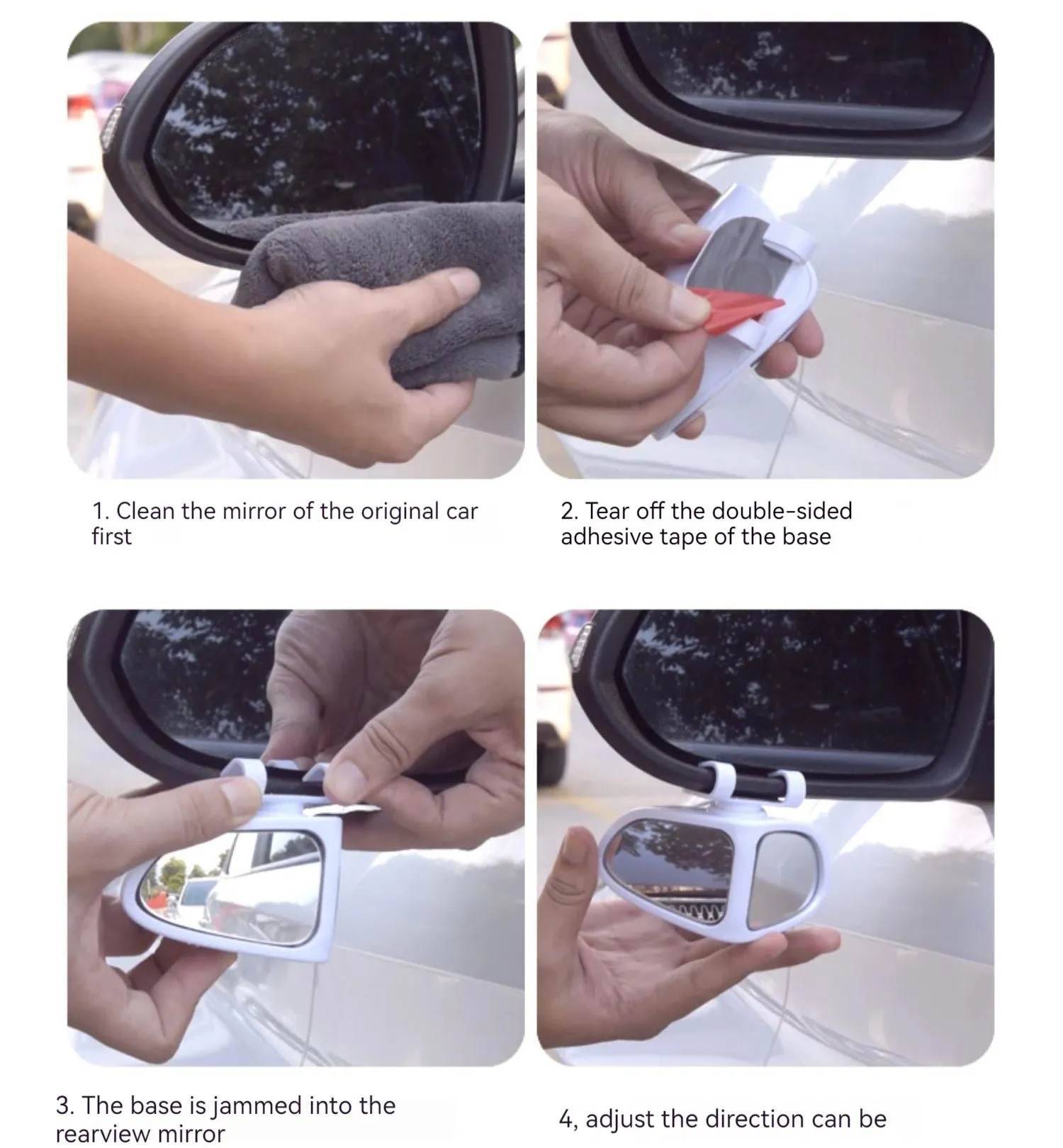 Adjustable round car blind spot mirror with ABS plastic shell shown in silver colour