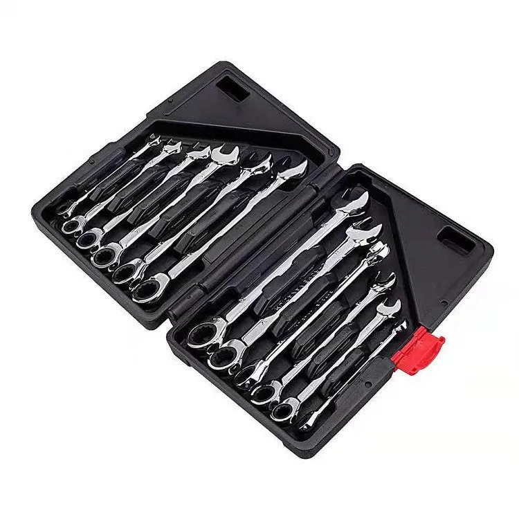 12-piece dual-purpose ratchet wrench set metric 8-19mm with nickel-plated 40CR steel movable and fixed heads
