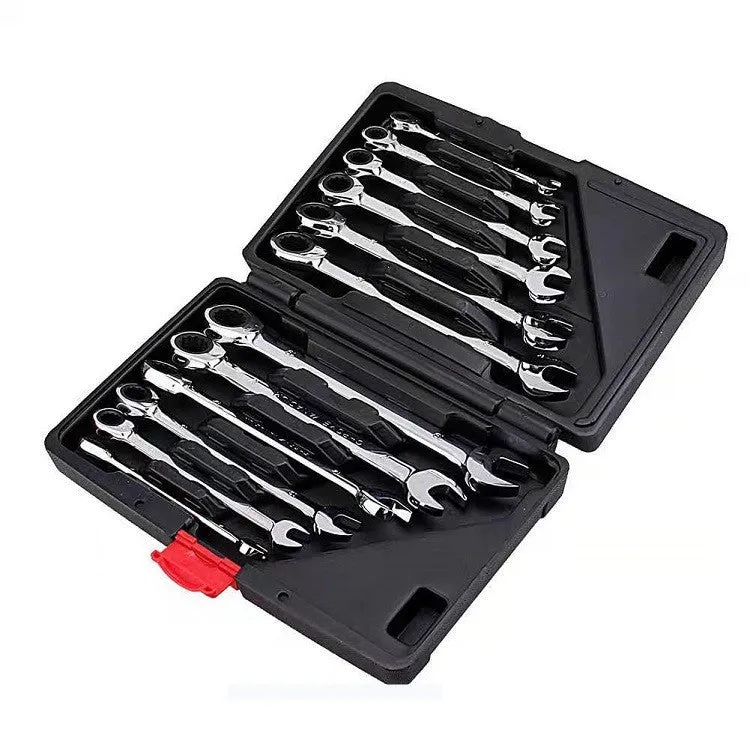 12-piece dual-purpose ratchet wrench set metric 8-19mm with nickel-plated 40CR steel movable and fixed heads