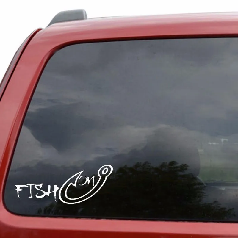 Fishing hook car sticker in regular black colour for outdoor sports vehicle personalisation