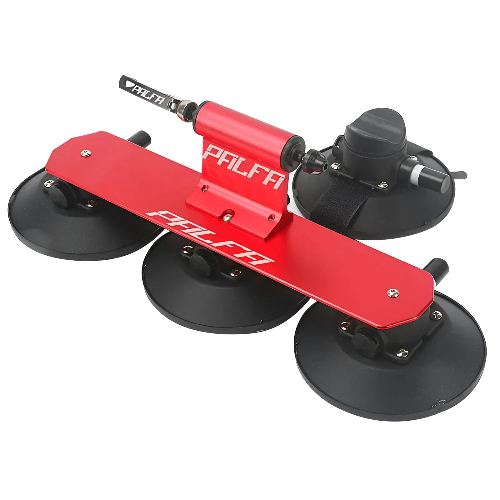 Bicycle vacuum adsorption roof rack made of aluminium alloy and rubber in red colour on a car roof
