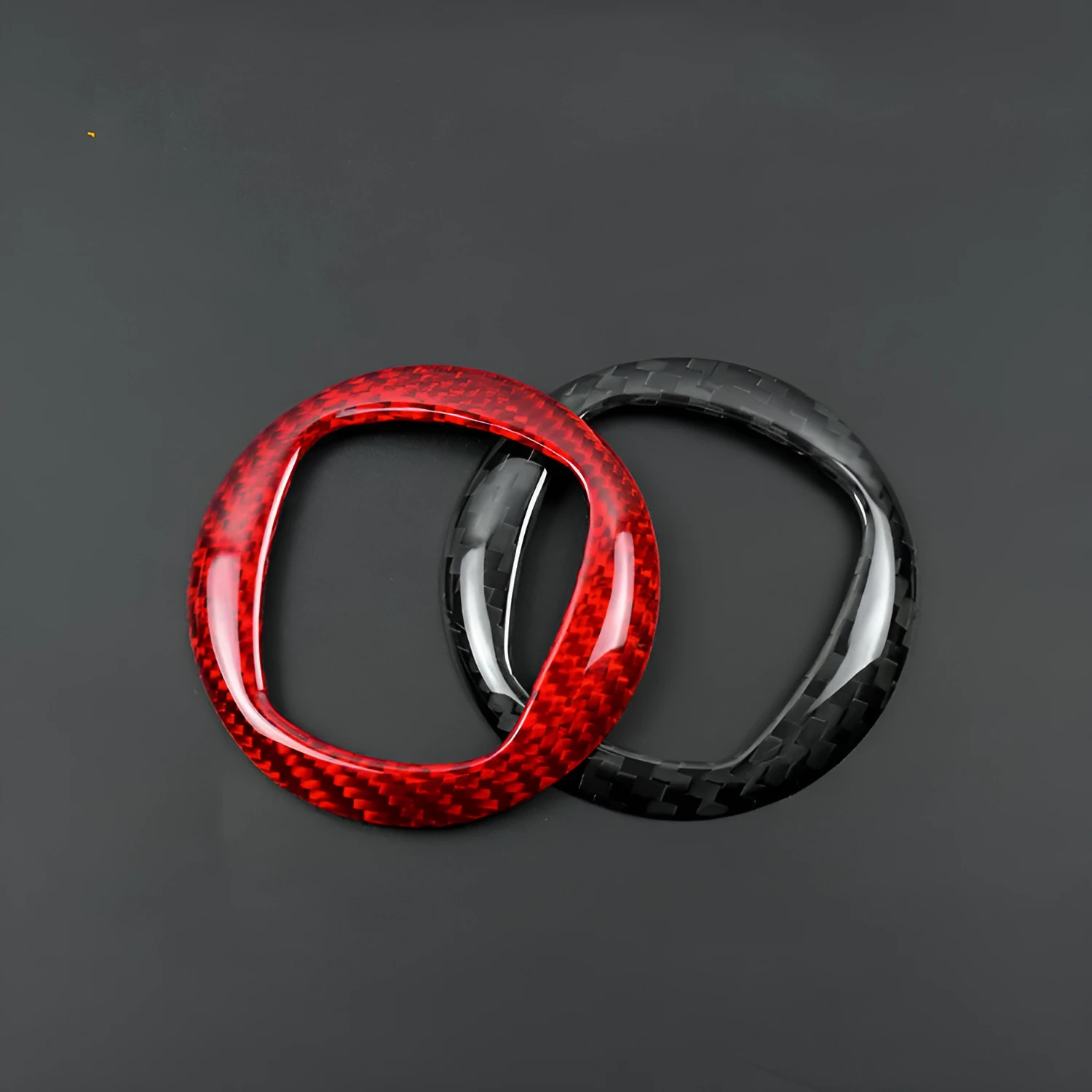 Carbon fibre steering wheel decorative sticker frame in black and red colour options