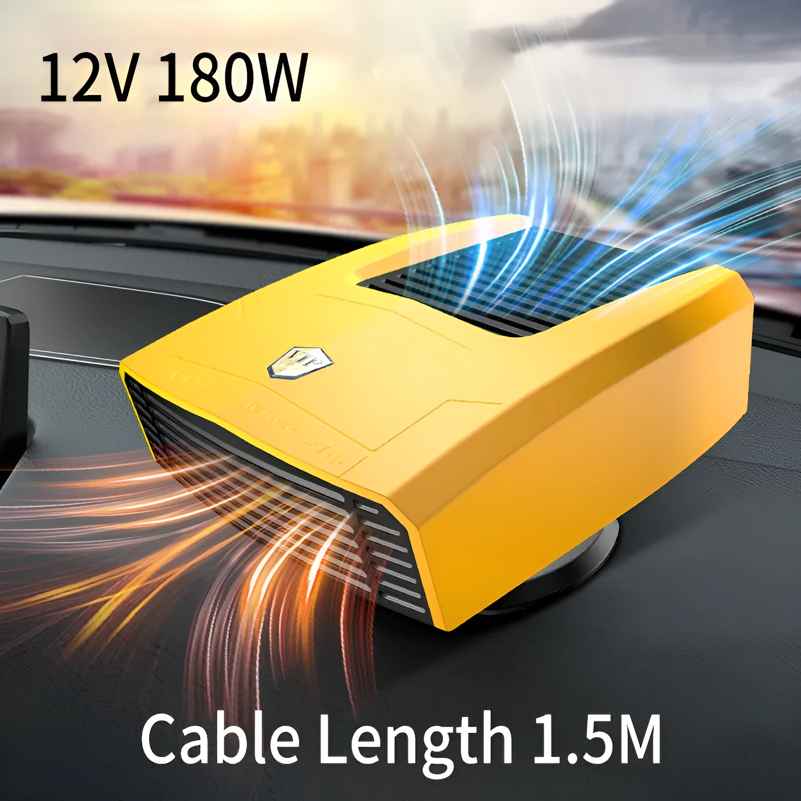 Winter car electric heater with ABS body in 12V 24V options for glass defogging, shown in four colours