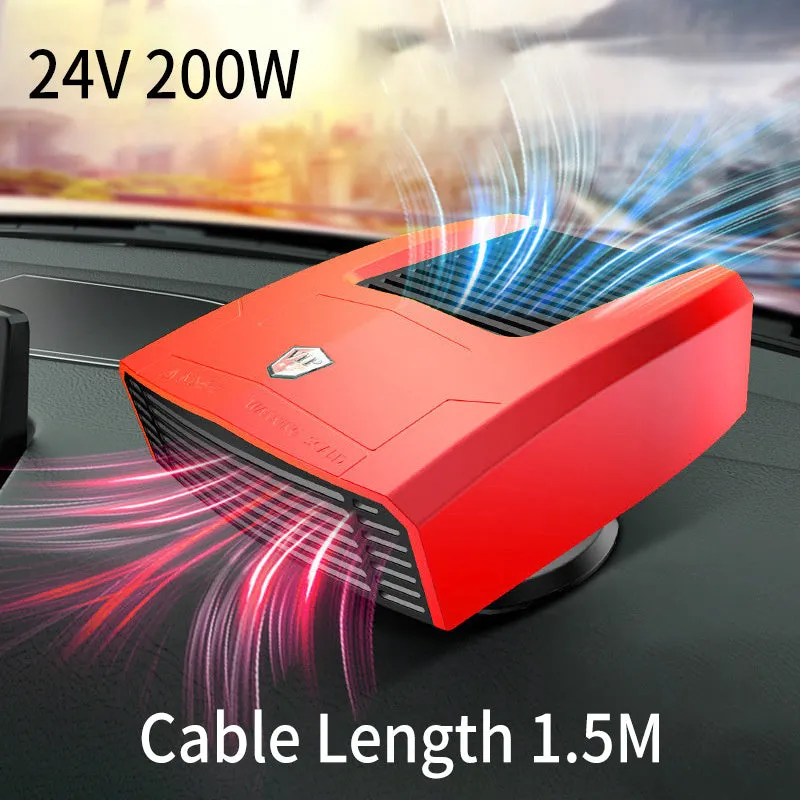 Winter car electric heater with ABS body in 12V 24V options for glass defogging, shown in four colours