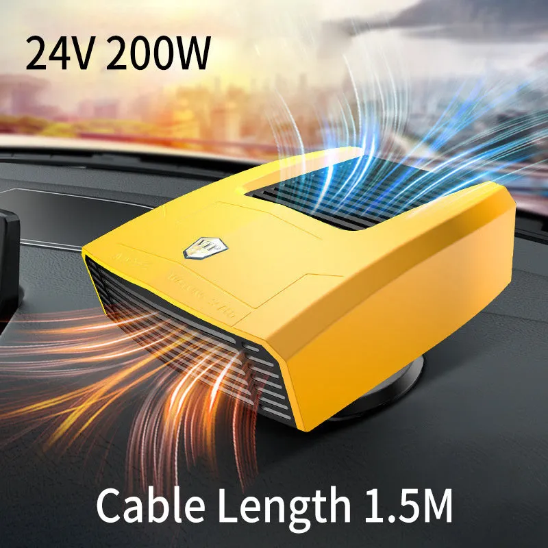 Winter car electric heater with ABS body in 12V 24V options for glass defogging, shown in four colours