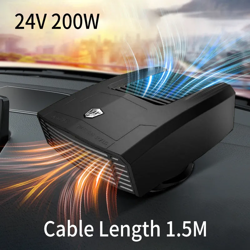 Winter car electric heater with ABS body in 12V 24V options for glass defogging, shown in four colours