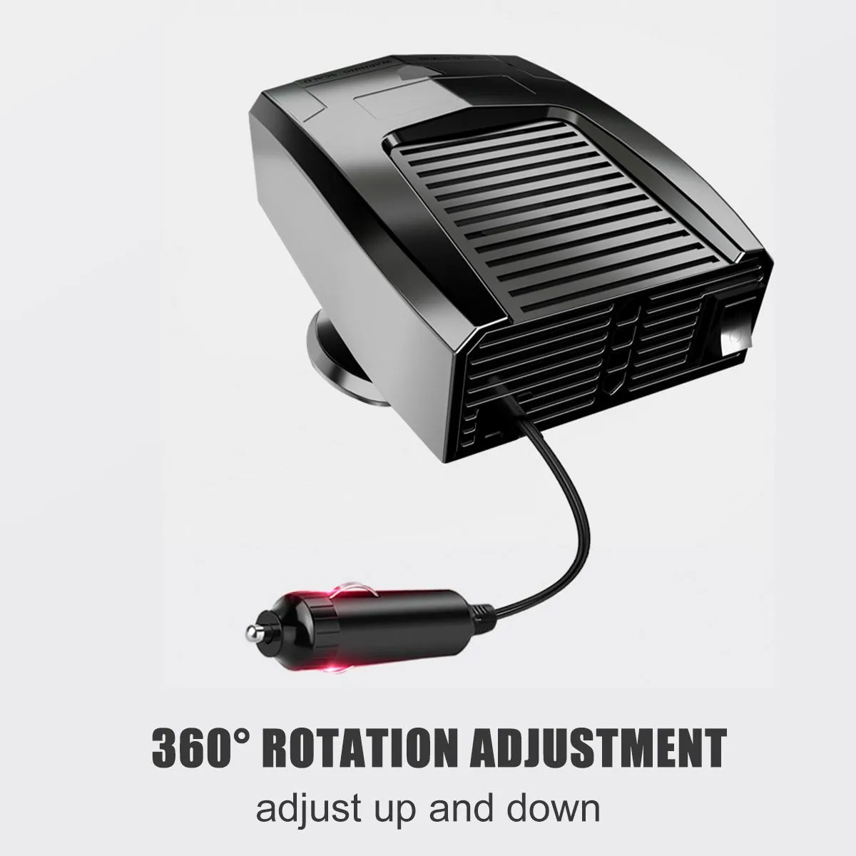 Winter car electric heater with ABS body in 12V 24V options for glass defogging, shown in four colours