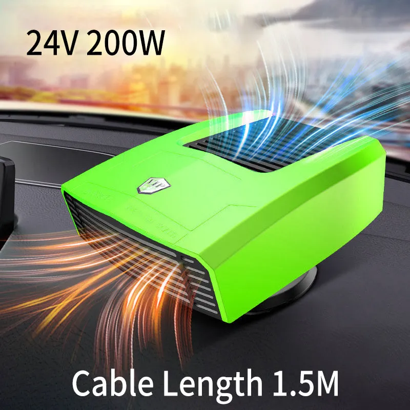 Winter car electric heater with ABS body in 12V 24V options for glass defogging, shown in four colours
