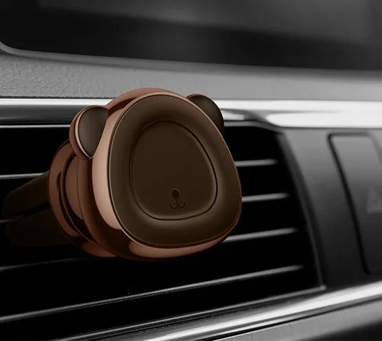Baby Bear Magnetic Car Phone Holder in black with a phone attached on a car dashboard