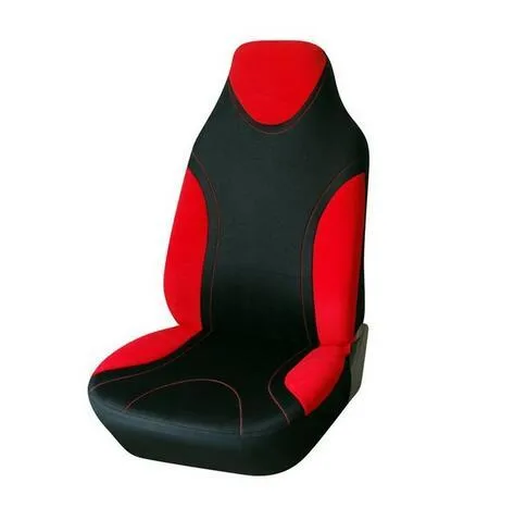Universal car seat cover set in blue fabric for front seats, showing dirt-resistant surface with compact storage