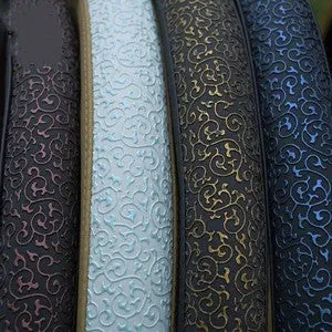 Carved ice silk steering wheel cover in blue on black colour for 38cm diameter steering wheel